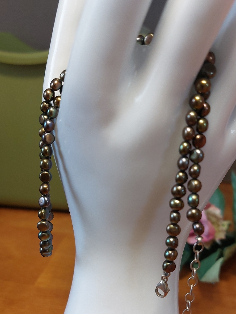 925 Genuine Freshwater Bronze Peacock Pearl Necklace Sterling Silver - Picture 2 of 8